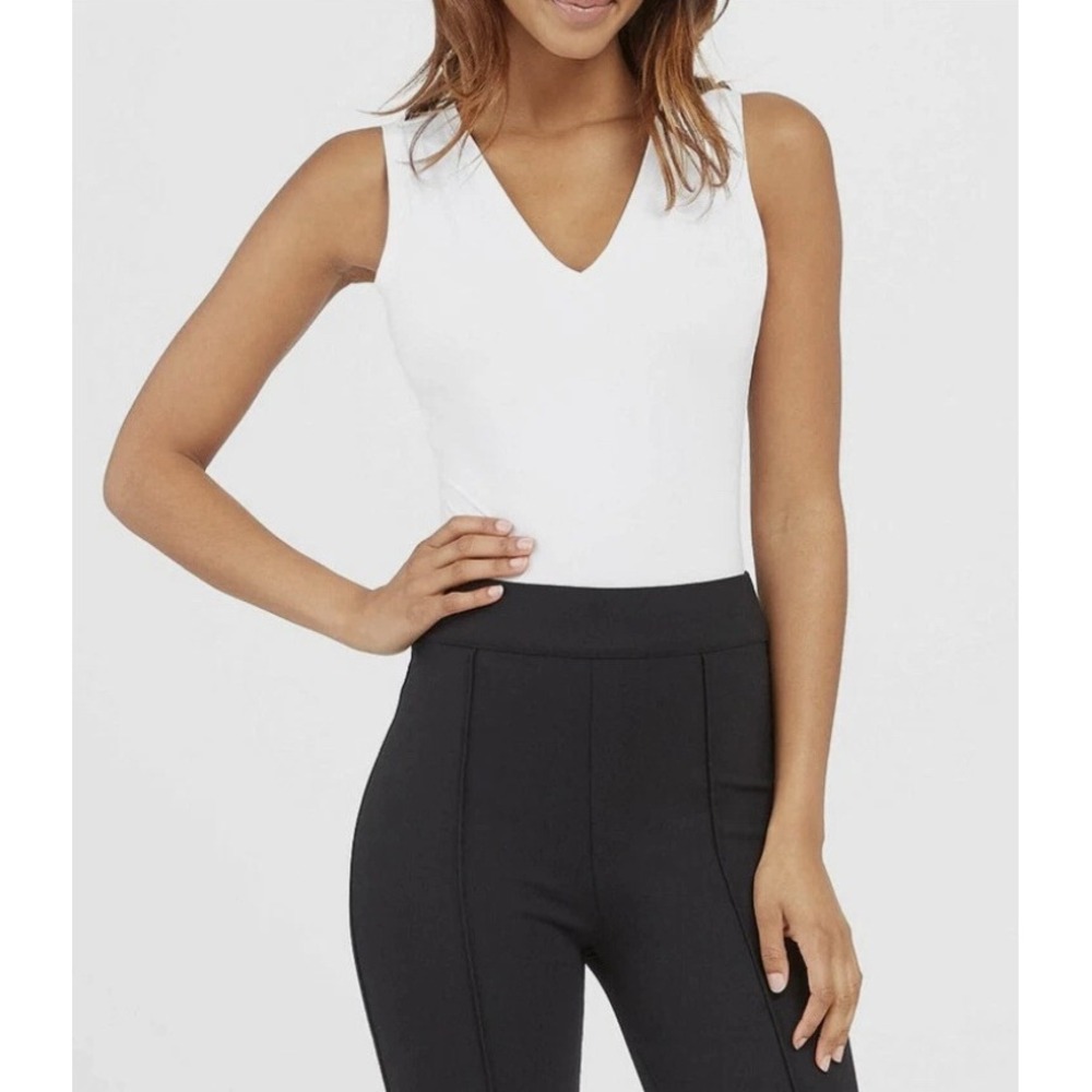 SPANX Suit Yourself V-Neck Tank Bodysuit 20276R Minimalist White Sz L
